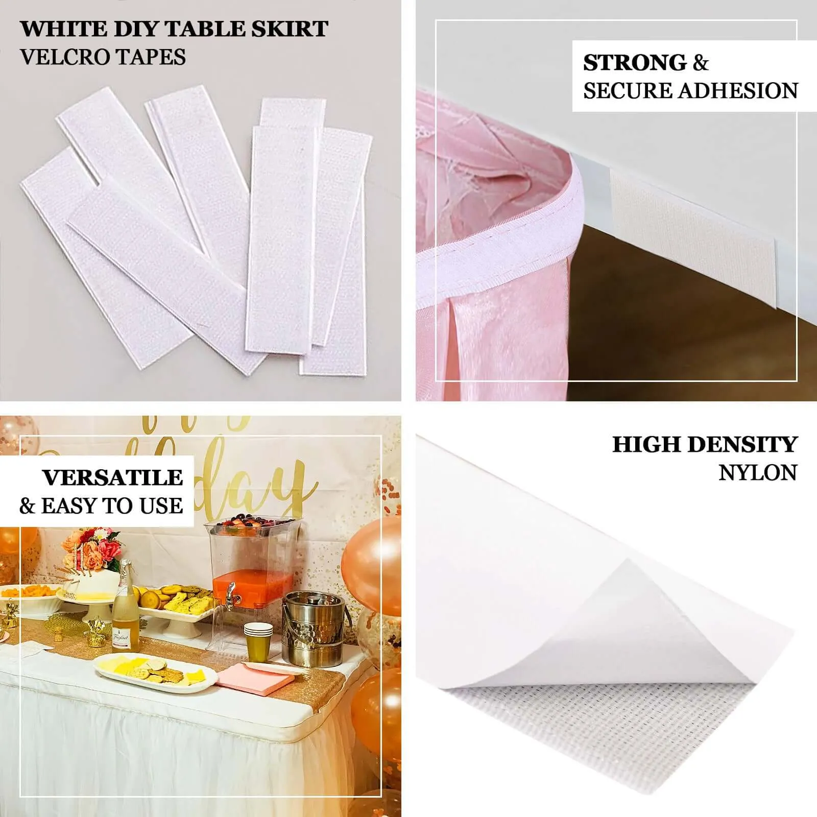 10 Pack White DIY Table Skirt Velcro Tapes, Double-Sided Waterproof Mounting Tape 1.4"x4.5"