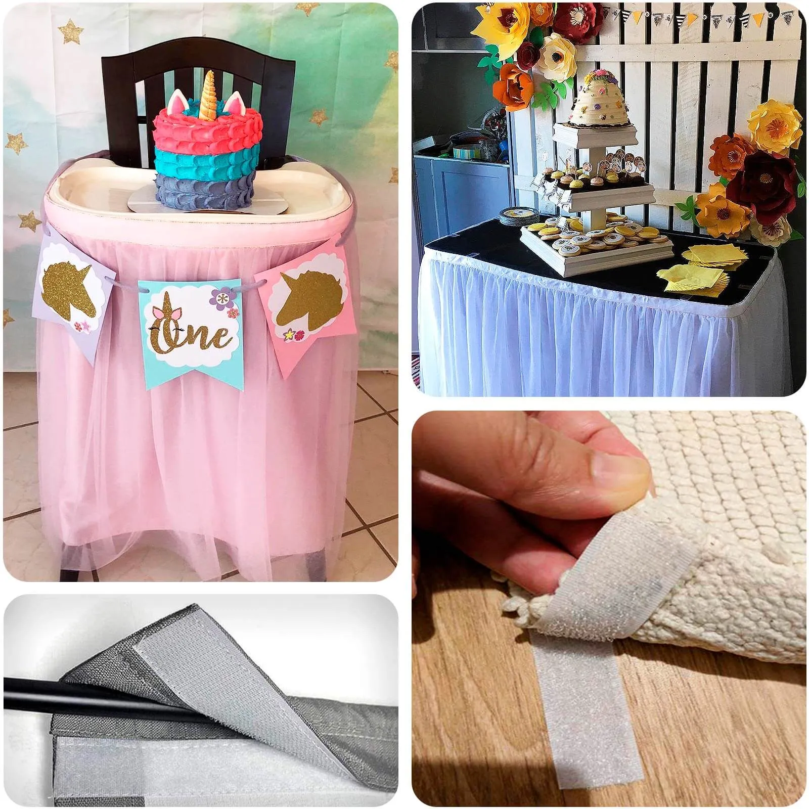 10 Pack White DIY Table Skirt Velcro Tapes, Double-Sided Waterproof Mounting Tape 1.4"x4.5"