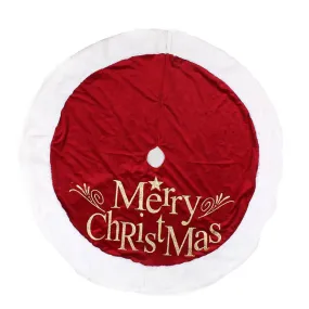 100cm Deluxe Traditional Velvet Christmas Tree Skirt with Merry Christmas