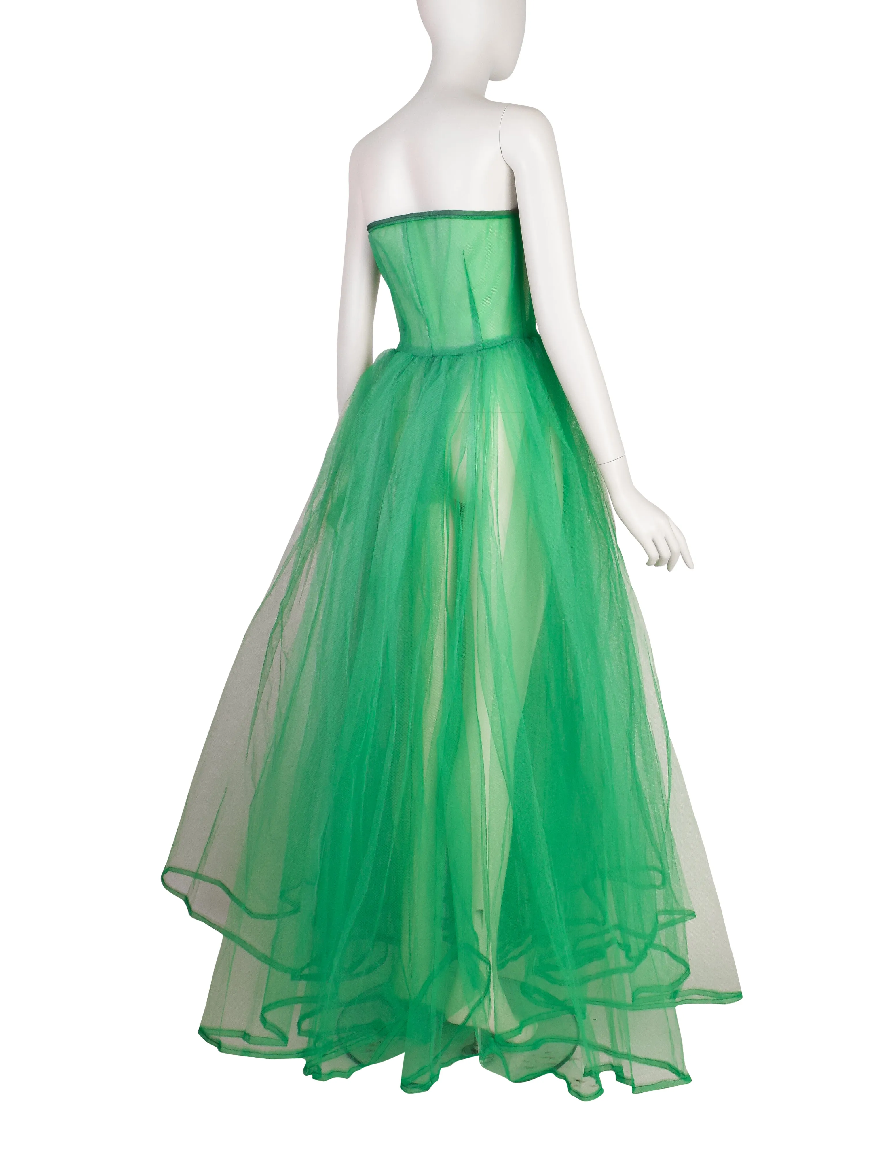 1950s Vintage Green Sheer Tulle Full Circle Skirt Princess Party Dress