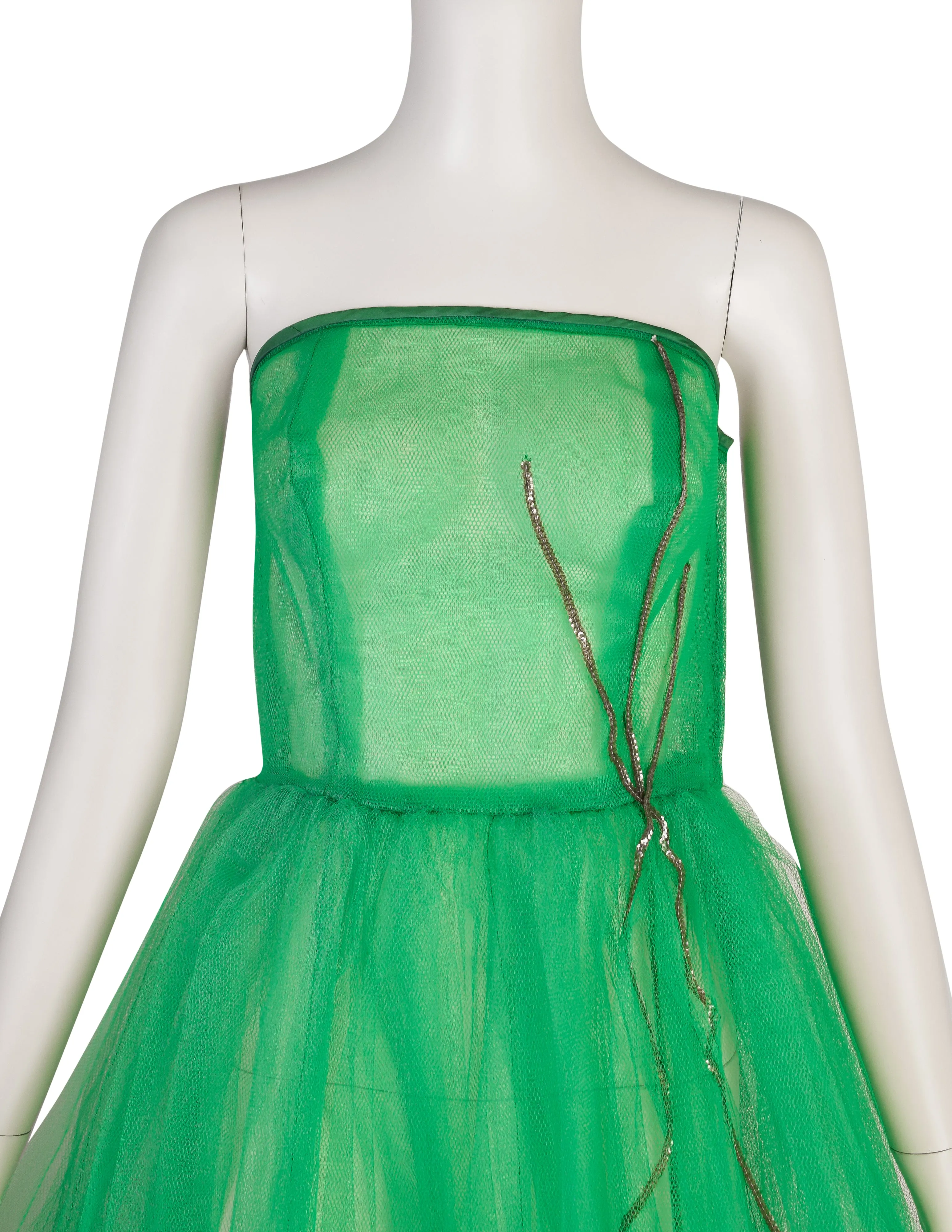 1950s Vintage Green Sheer Tulle Full Circle Skirt Princess Party Dress