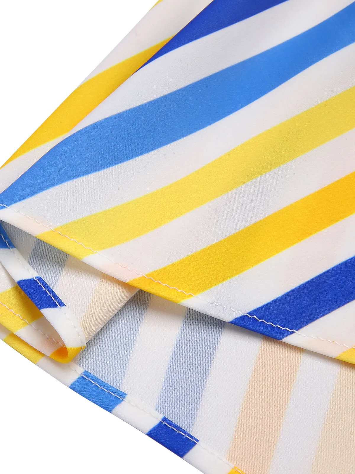 1950s Yellow White Blue Striped Button Skirt