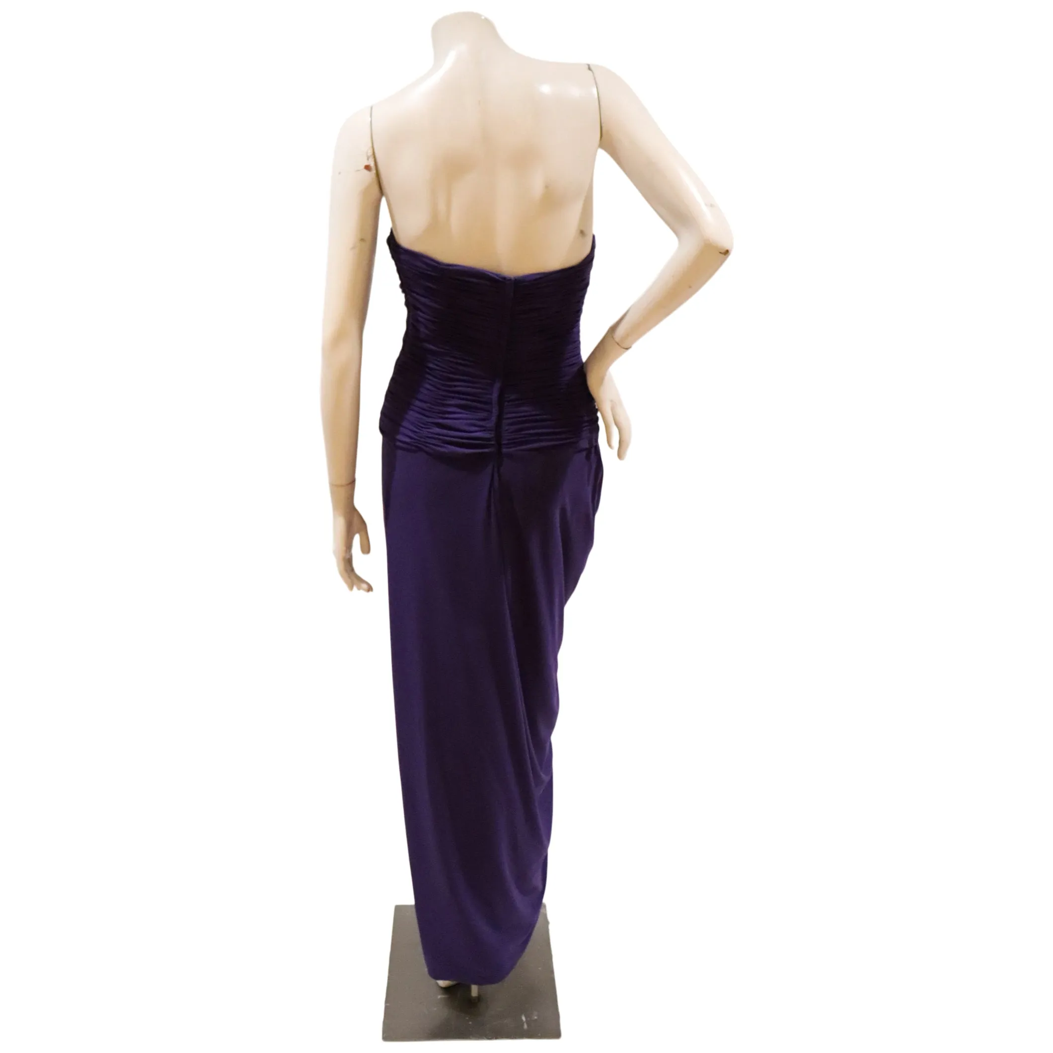 1980s Purple Silk Strapless Draped Gown