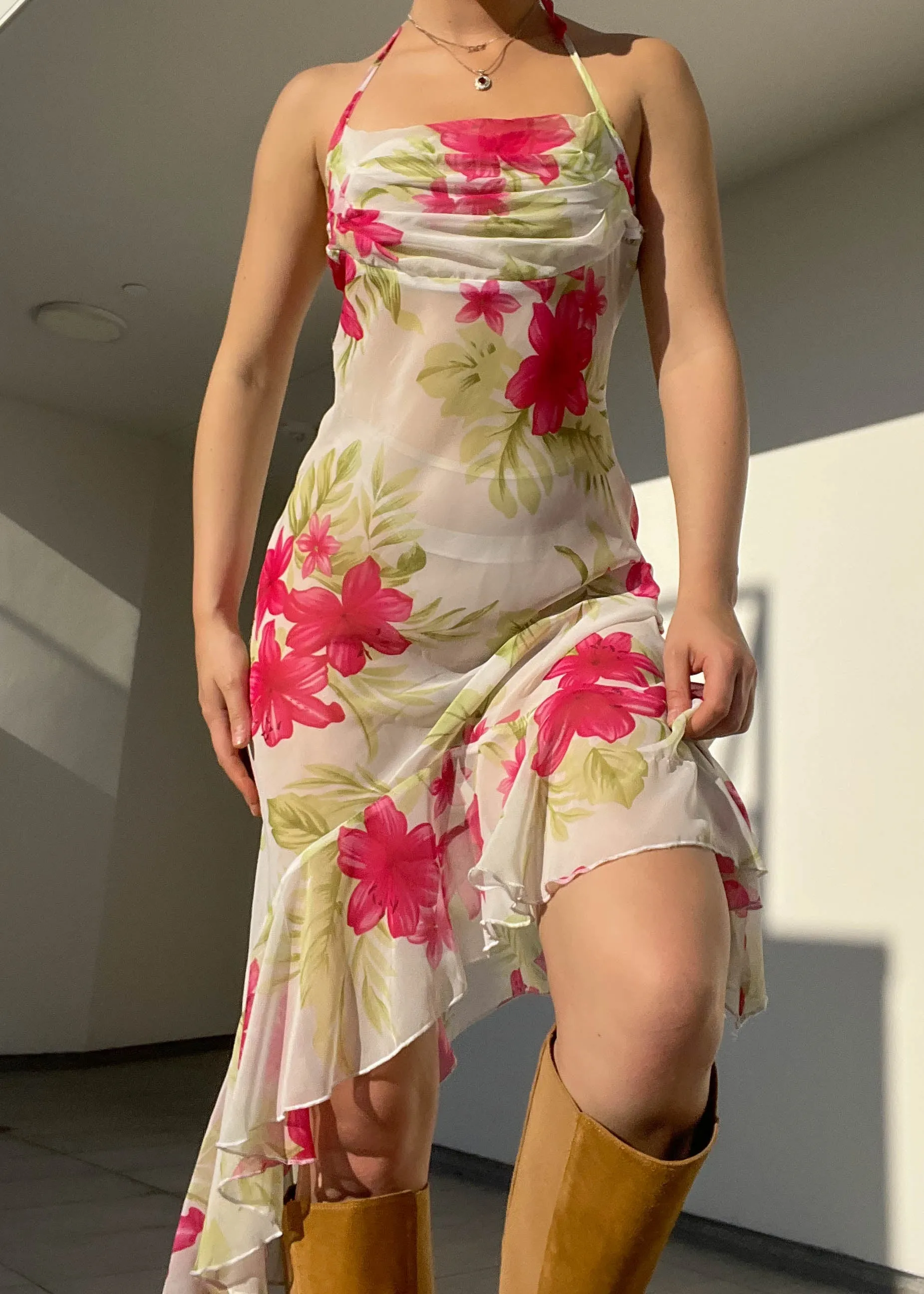 2000's Sheer Floral Mesh Midi Dress (S)