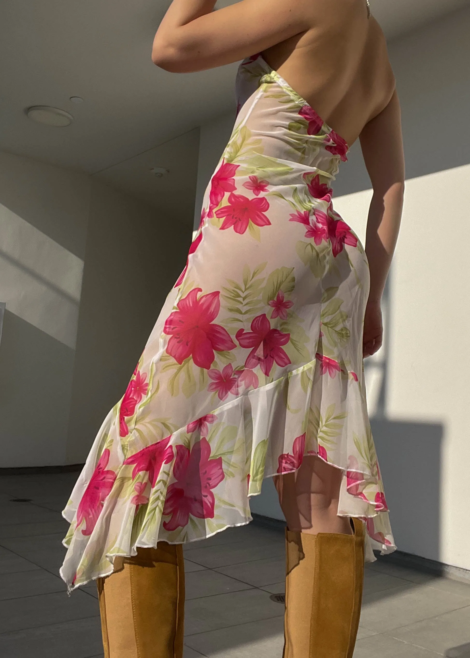 2000's Sheer Floral Mesh Midi Dress (S)