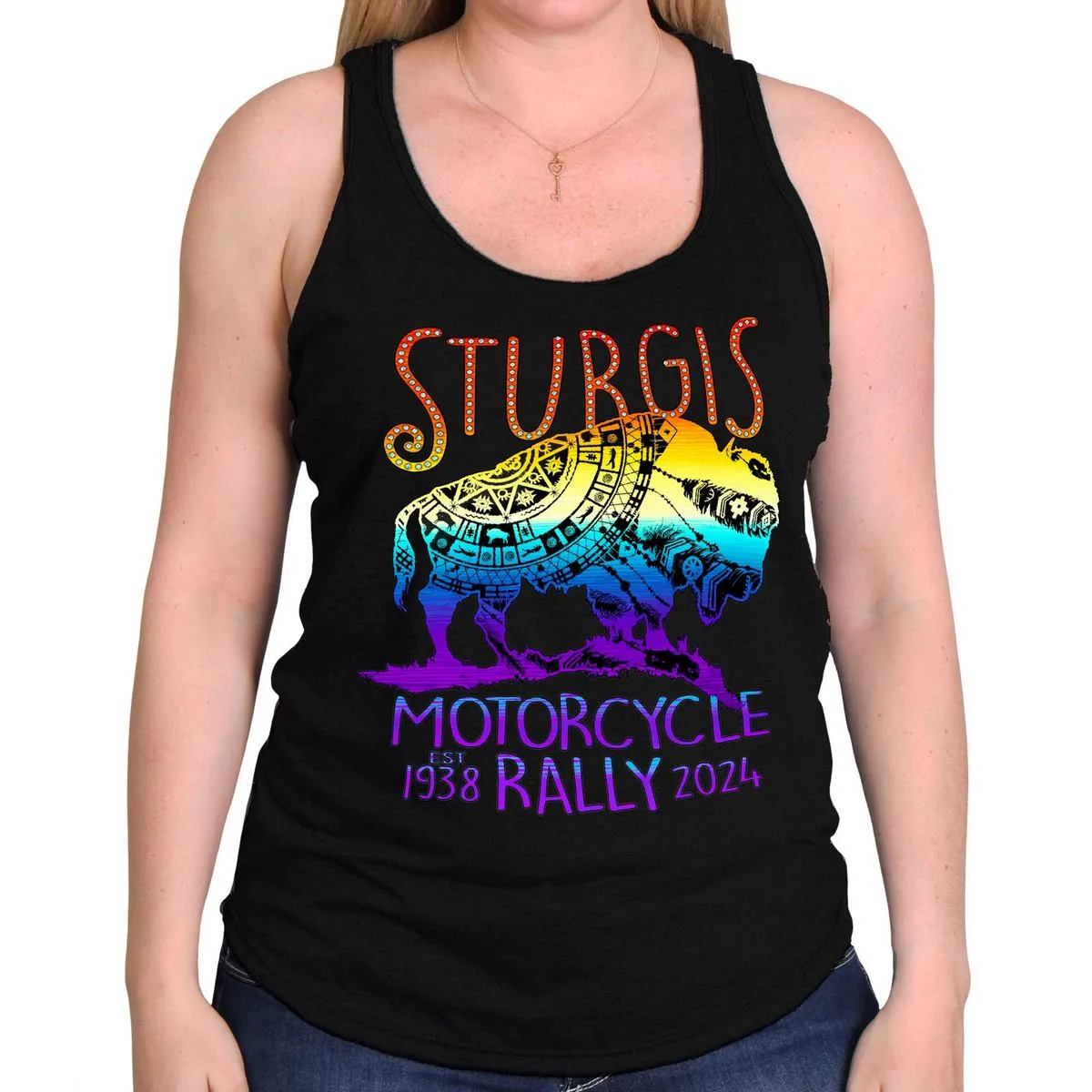 2024 Sturgis Women's Black Buffalo Motorcycle Rally Tank Top Shirt SPL2869