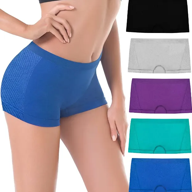 5 Pack Women's Boy Shorts Panties Seamless Nylon Underwear