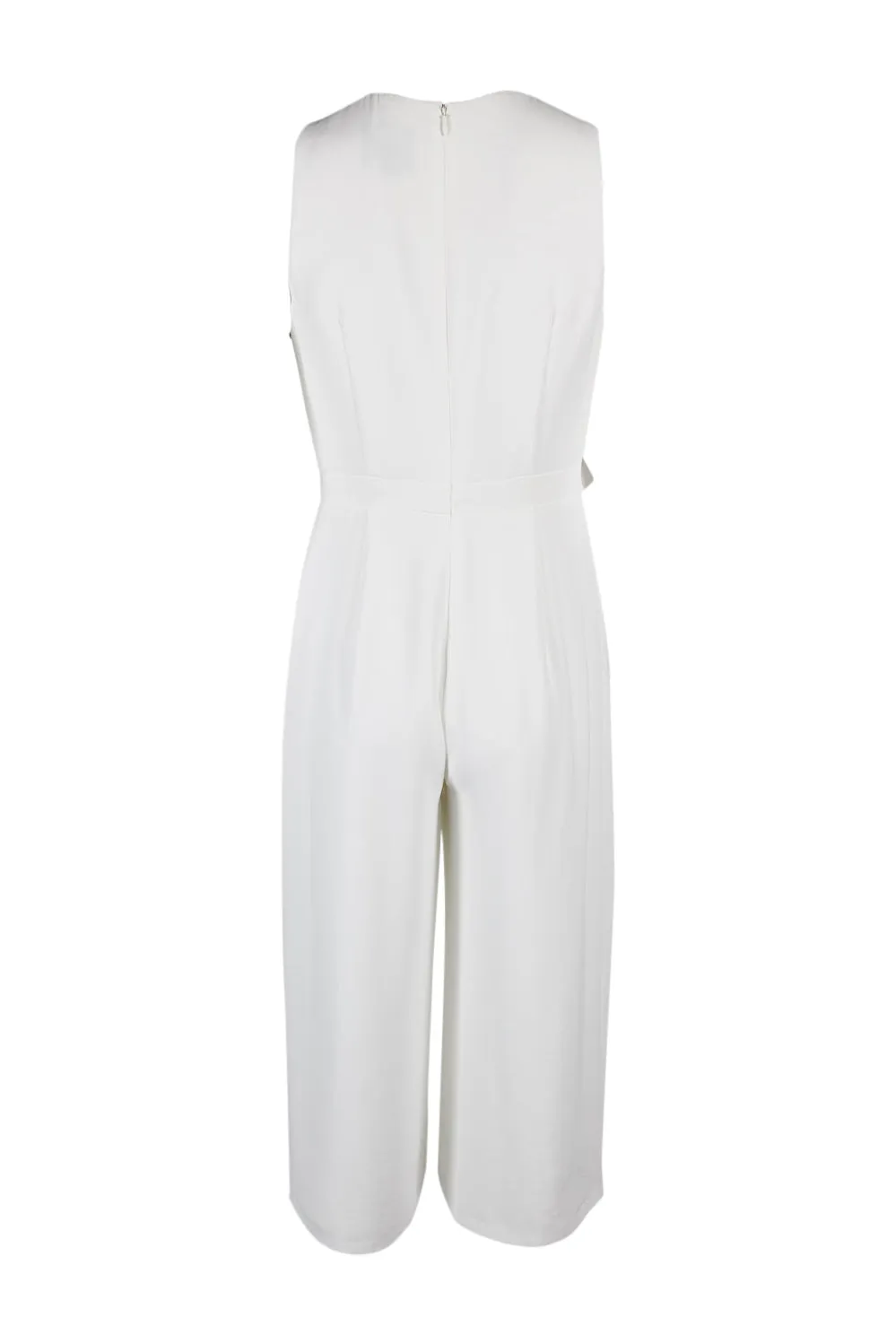 Adrianna Papell Flutter V-Neck Sleeveless Zipper Back Solid Jumpsuit