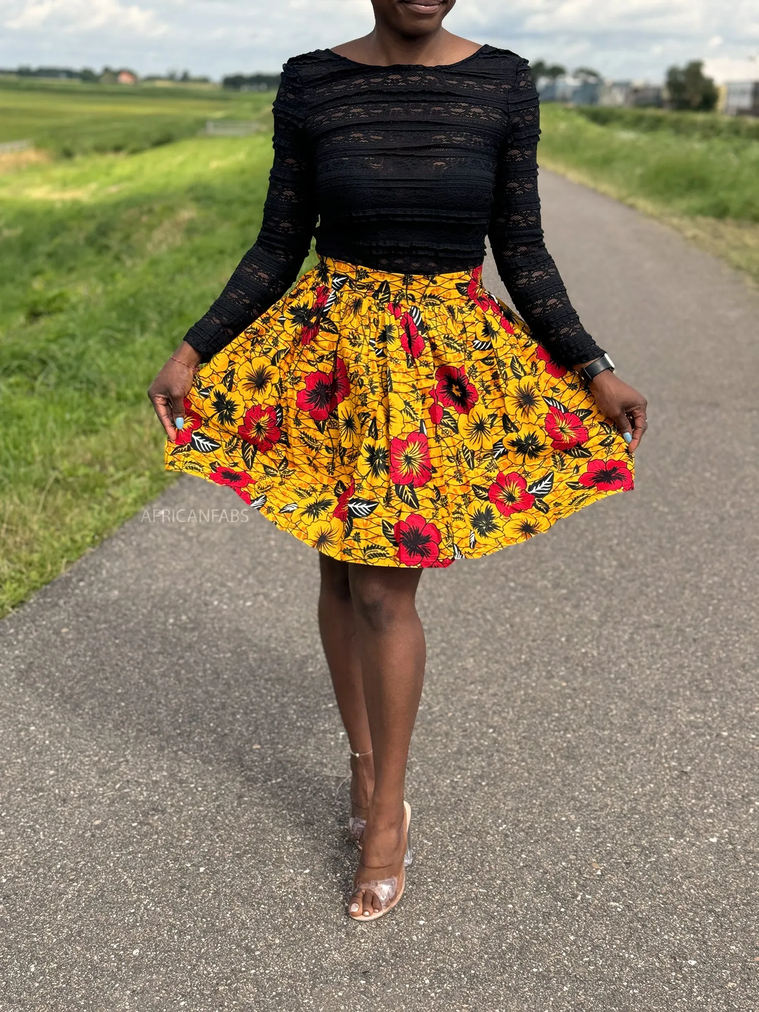 African print mini skirt - Yellow Flowers