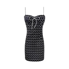 Ann Teano x Super Jacquard Denim Bow Diamond Chain Sling Dress