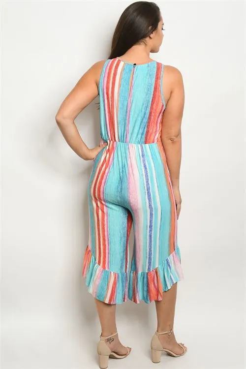 Aqua Blue Tie Dye Plus Size Jumpsuit