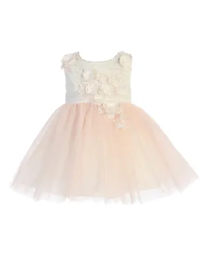 Baby Girls Ivory Blush 3D Lace Bodice Mesh Skirt Flower Girl Dress 12M