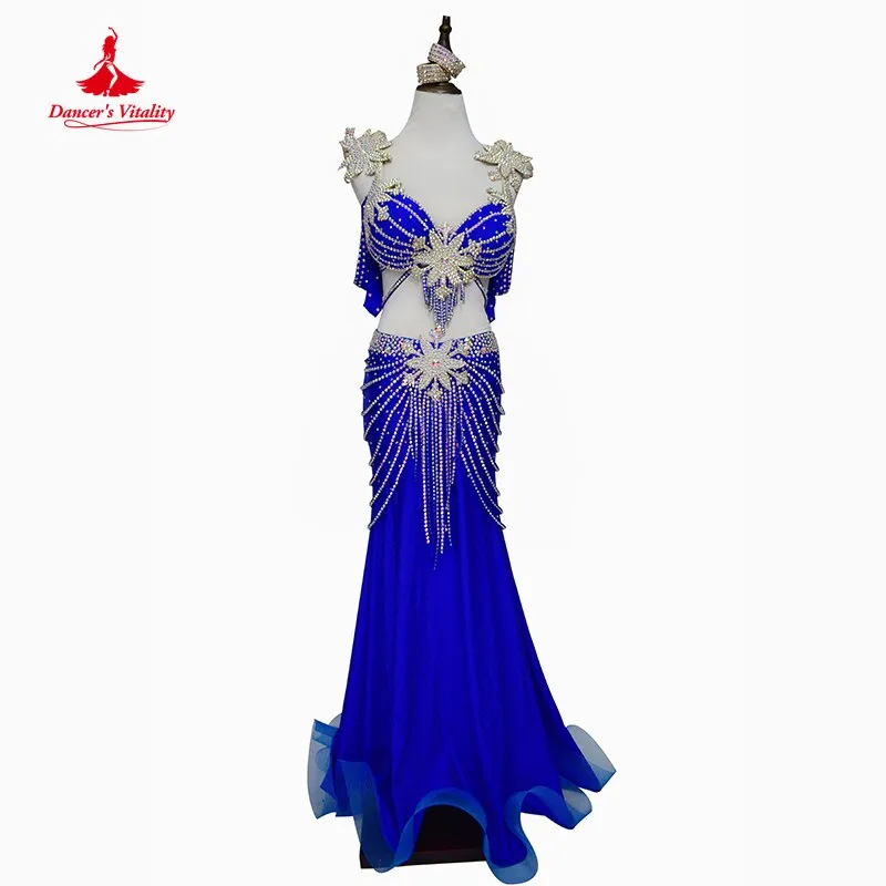 Belly Dance Competition Costume Suit Cstuomzied Adult Child Bra skirt arm Accessories 4pcs for Women Oriental Belly Dance Wear