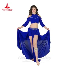 Belly Dance Costume Set for Women Gauze Half Sleeves Top senior AB Stones Split Skirt 2pcs Adult Oriental Bellydance Outfit