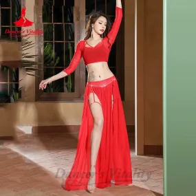 Belly Dance Costume Set for Women Half Sleeves Top mesh AB Stones Split Skirt 2pcs Girl's Oriental Performance Clothing Outfit