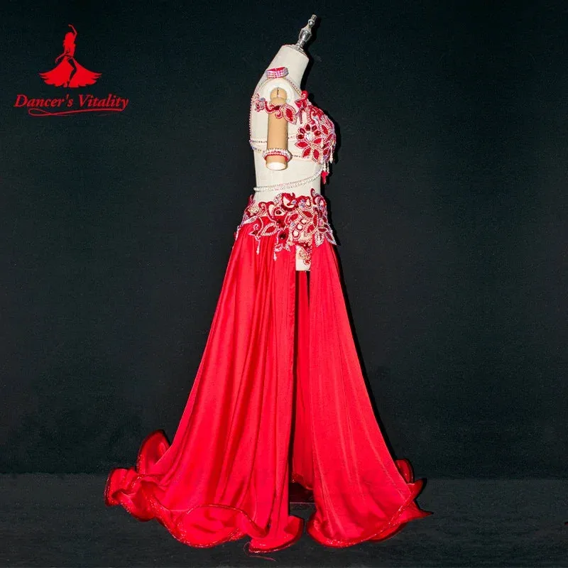 Belly Dance Costume Set for Women Senior AB Stones Bra Top long Skirt accessories Custom Adult Children Belly Dancing Outfit