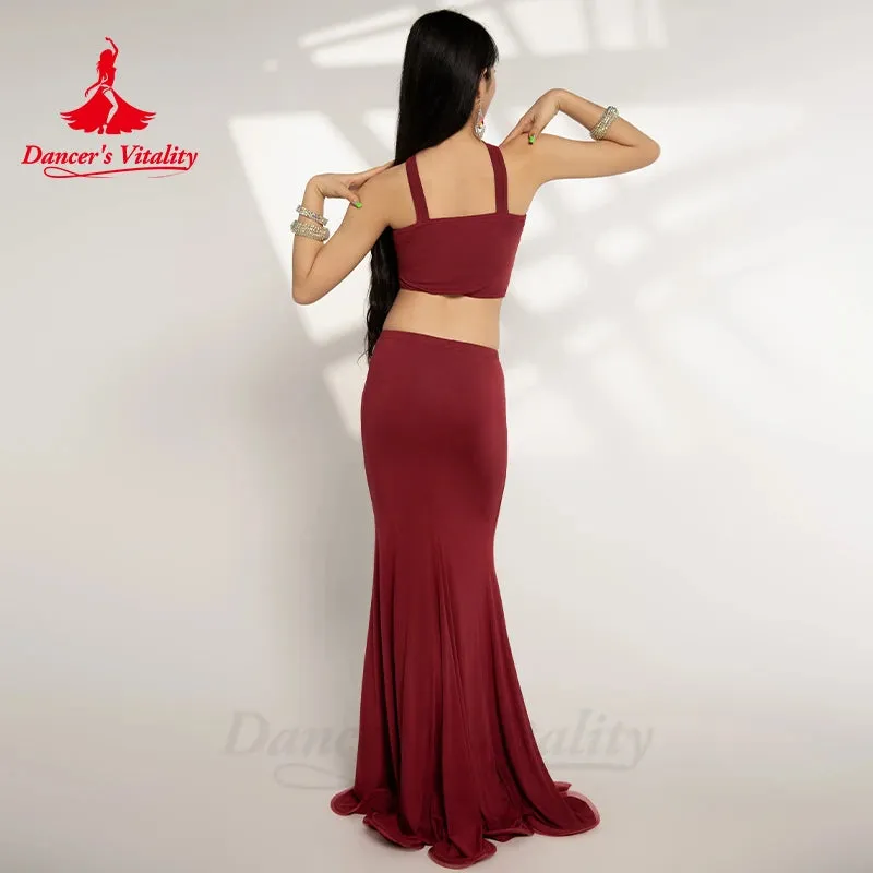 Belly Dance Costume Set for Women Sexy Sleeveless Top cotton Fishtail Skirt 2pcs Adult Oriental Belly Dancing Wear Clothing