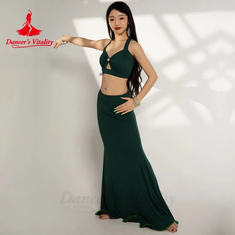 Belly Dance Costume Set for Women Sexy Sleeveless Top cotton Fishtail Skirt 2pcs Adult Oriental Belly Dancing Wear Clothing