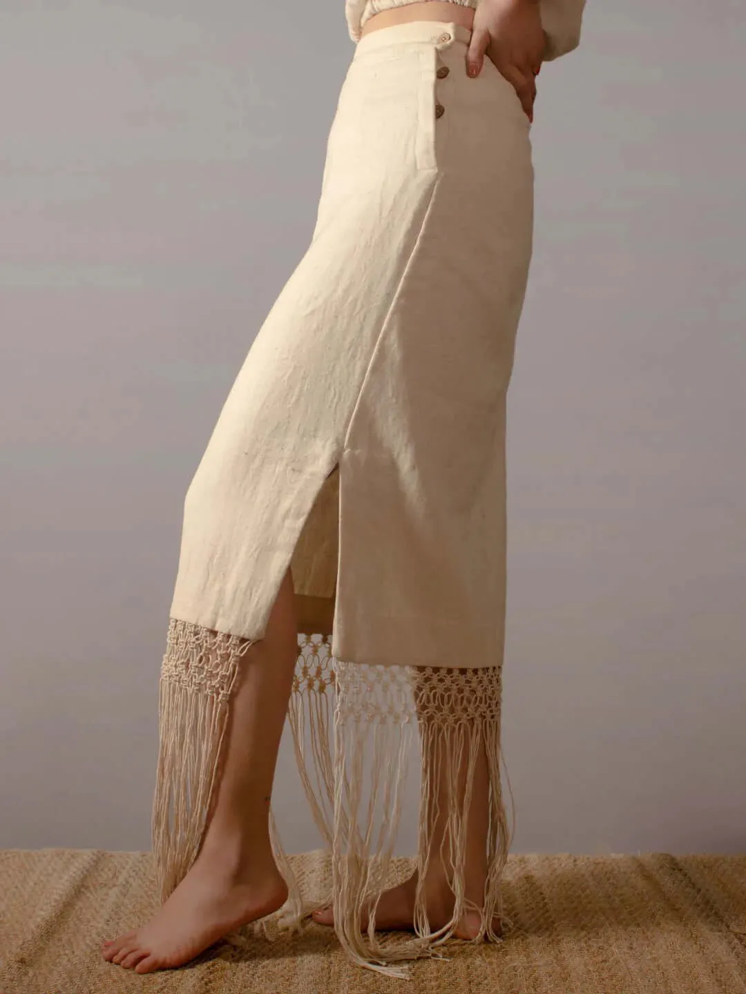 Bisou Natural Fringed Skirt