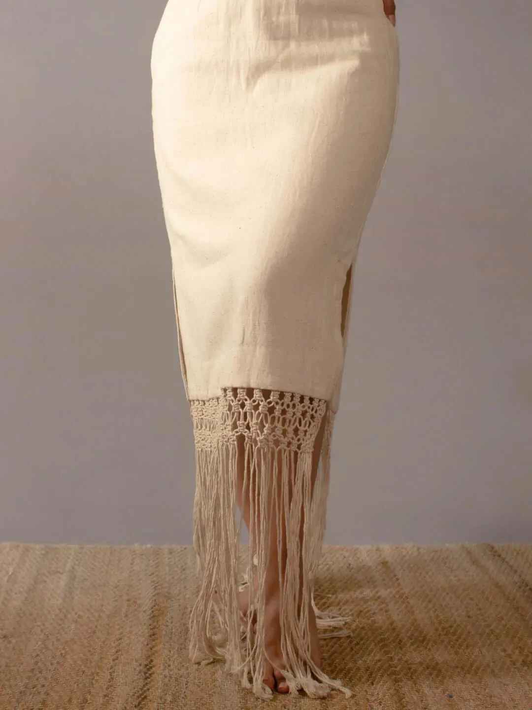 Bisou Natural Fringed Skirt