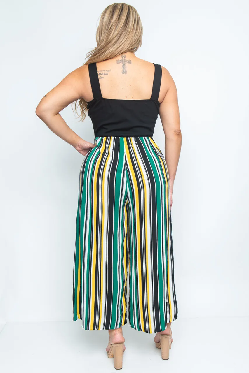 Black and Green Stripe Plus Size Jumpsuit