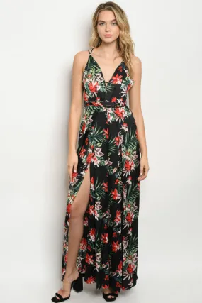 Black Floral Split Leg Jumpsuit