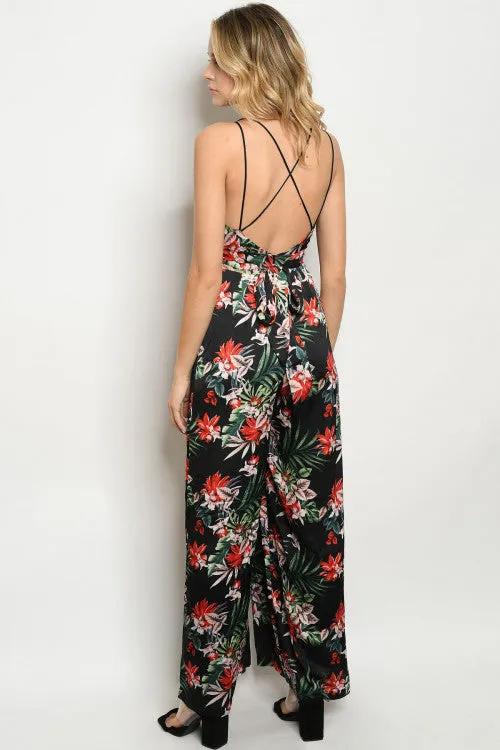 Black Floral Split Leg Jumpsuit