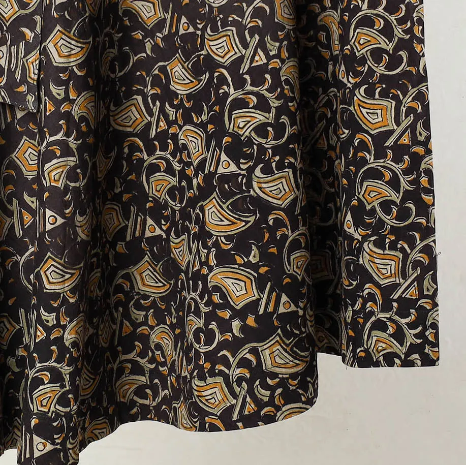 Black - Kalamkari Block Printed Cotton Wrap Around Skirt 17