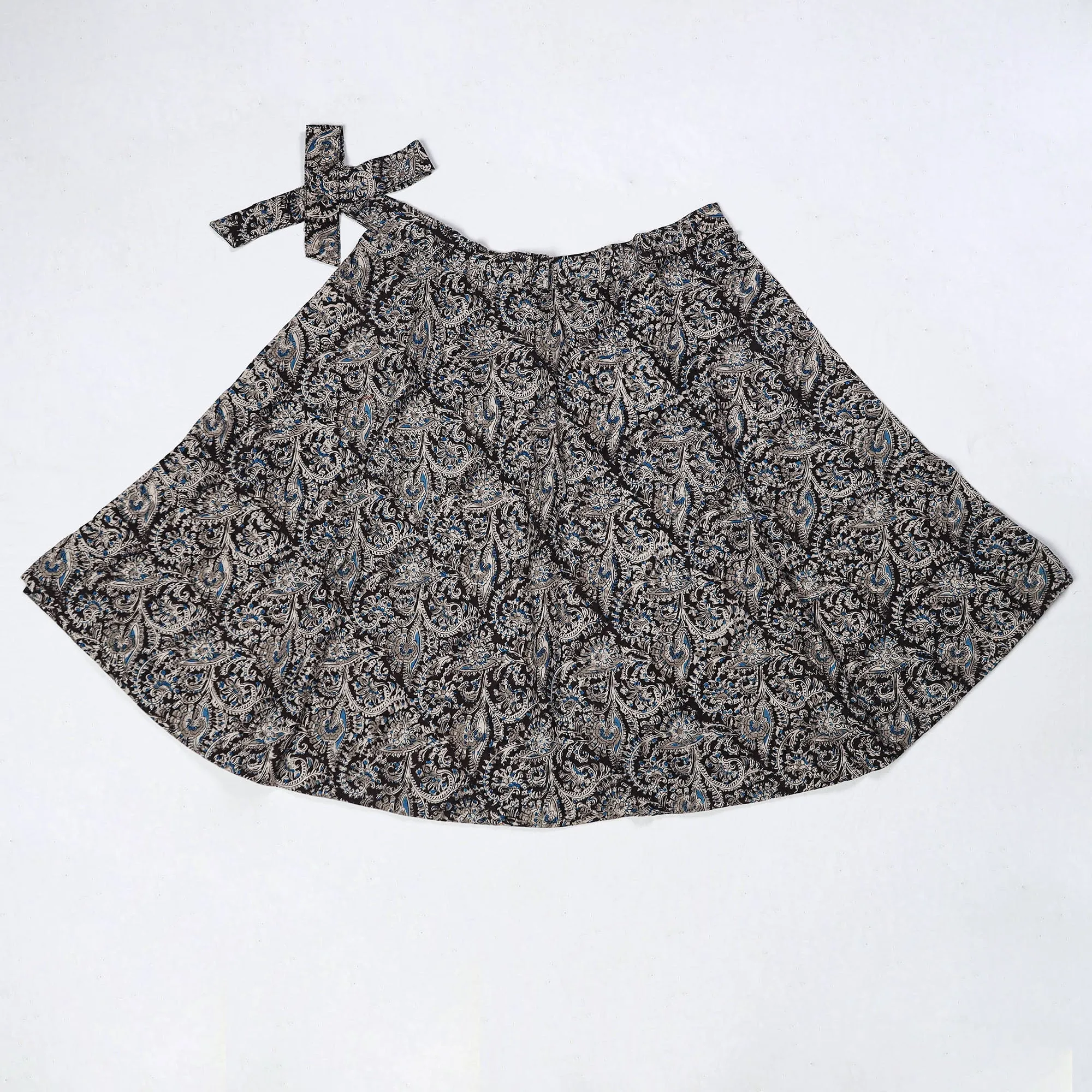 Black - Kalamkari Block Printed Cotton Wrap Around Skirt 21