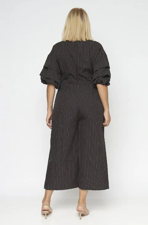 Black Pinstripe Plus Size Jumpsuit