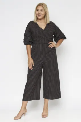 Black Pinstripe Plus Size Jumpsuit