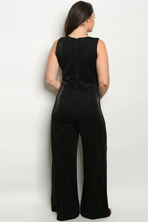 Black Shimmer Wide Leg Plus Size Bodysuit