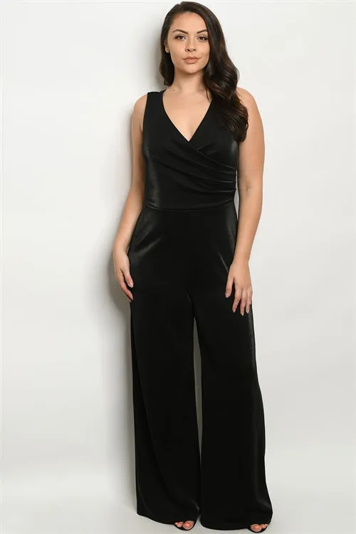 Black Shimmer Wide Leg Plus Size Bodysuit