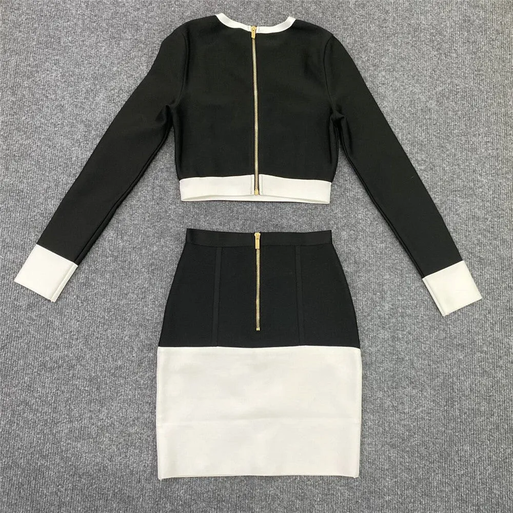 Black-White Two-Piece Elegant Skirt Suit