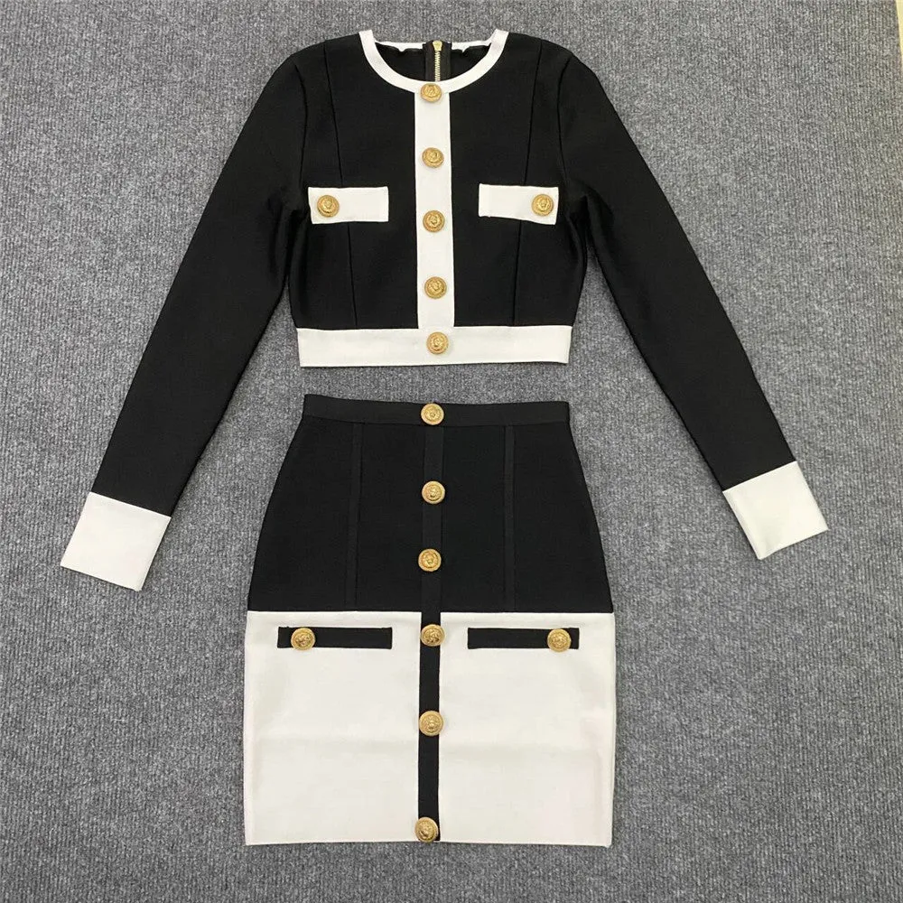 Black-White Two-Piece Elegant Skirt Suit