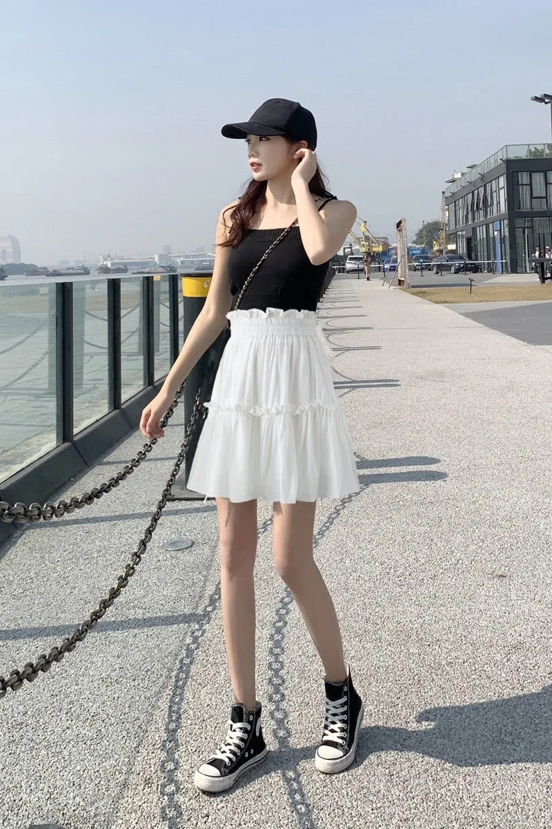 Black/white skirt, new style, fashion, pleated, A-line high waisted skirt, puffy skirt  3612