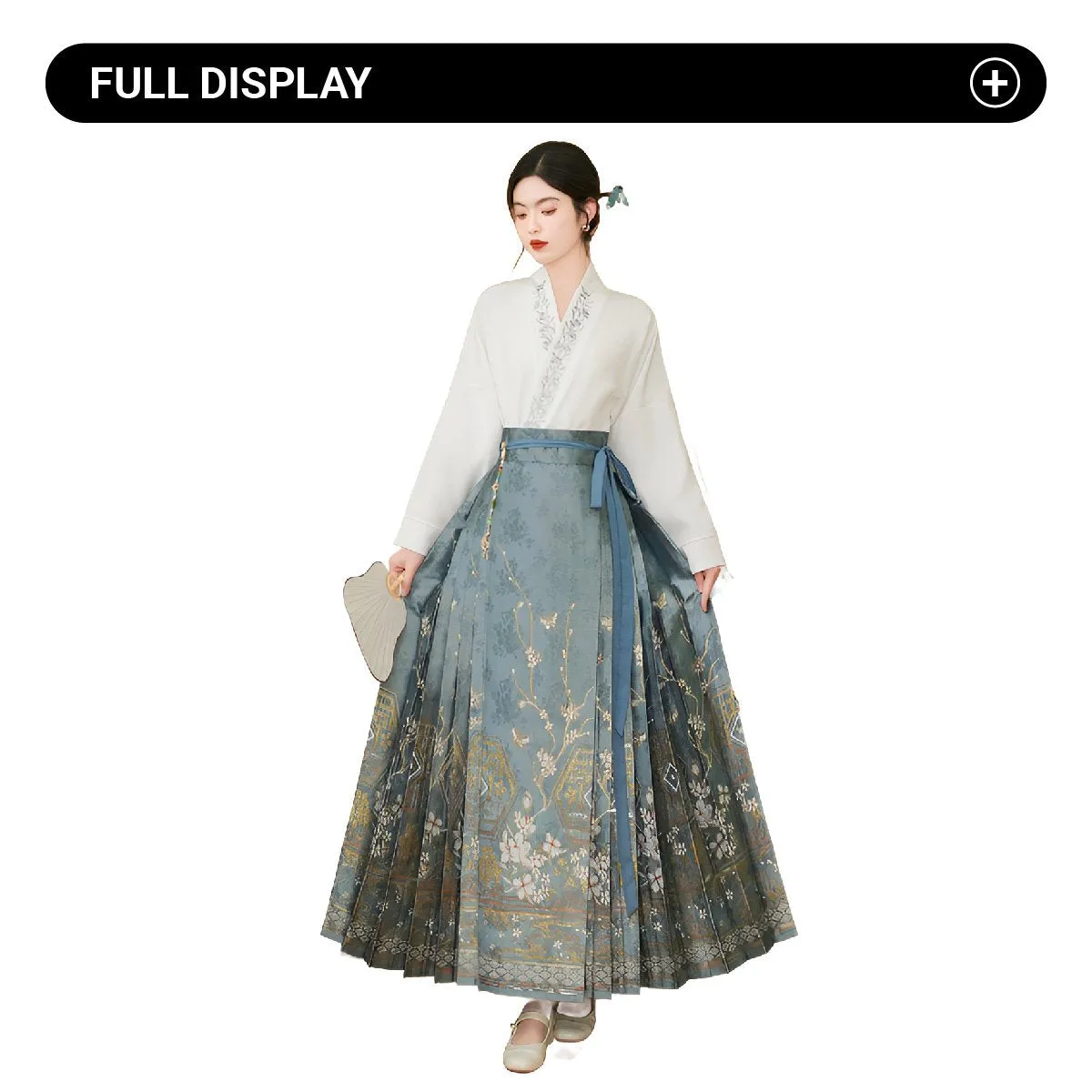 Blue Chinese Style Set with Embroidered Horseface Skirt