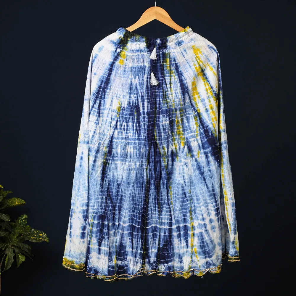 Blue - Shibori Tie-Dye Cotton Long Skirt