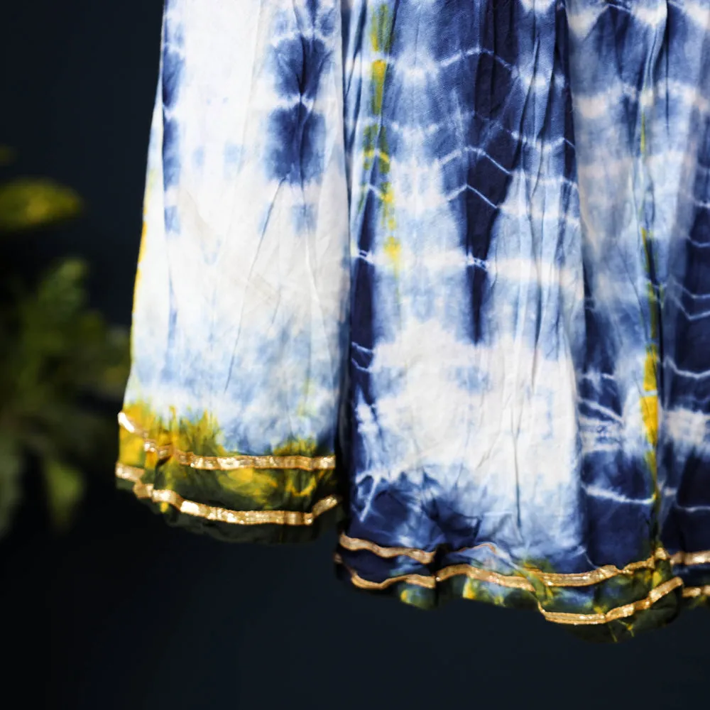 Blue - Shibori Tie-Dye Cotton Long Skirt