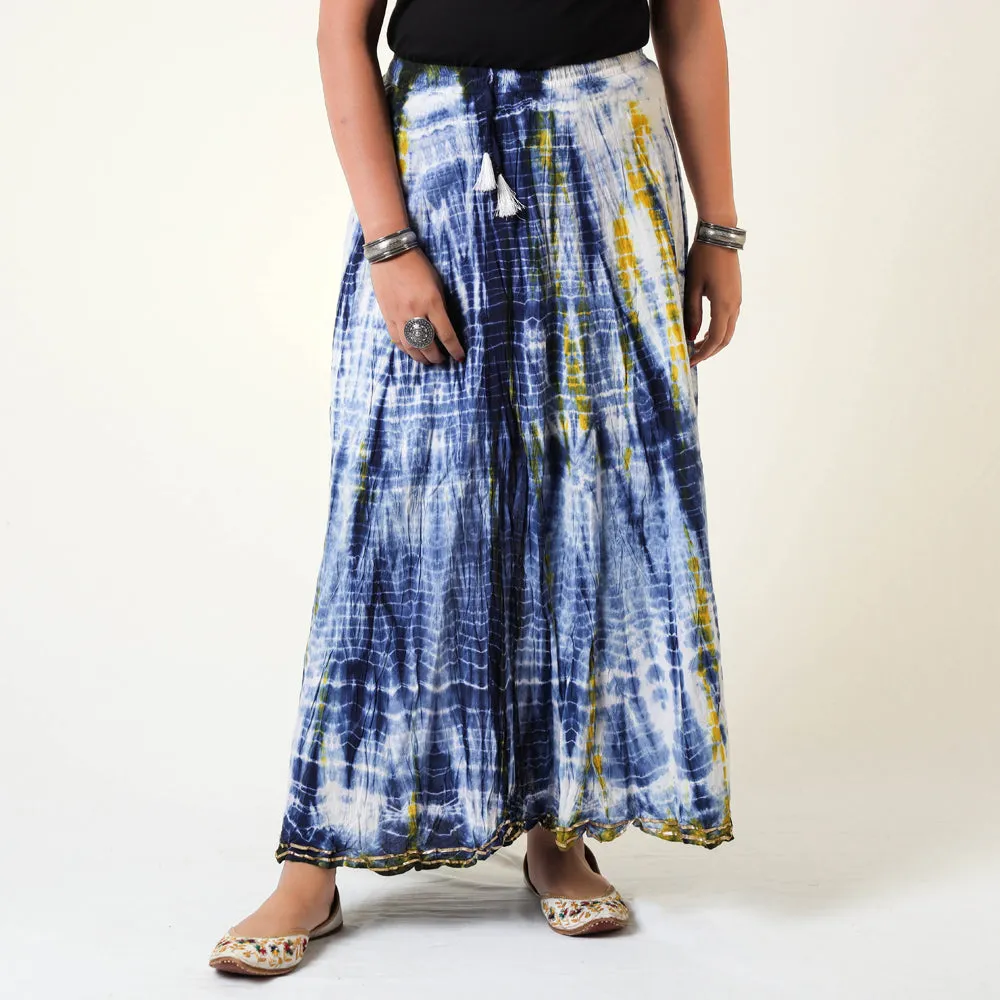 Blue - Shibori Tie-Dye Cotton Long Skirt