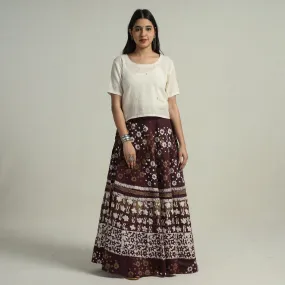 Brown - Batik Printed Running Stitch Cotton Long Skirt 124