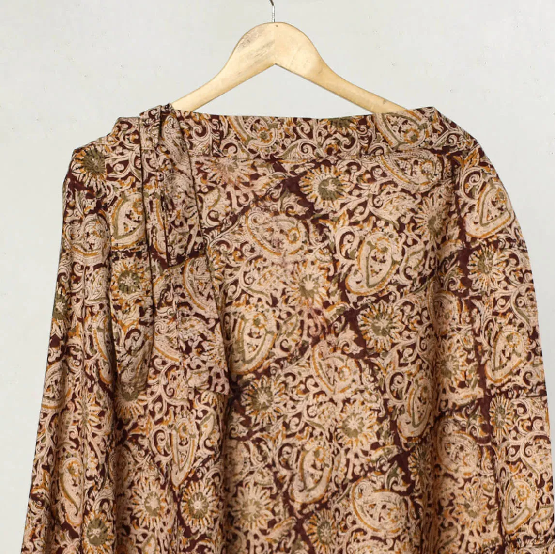 Brown - Kalamkari Block Printed Cotton Wrap Around Skirt 03