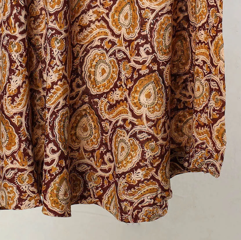 Brown - Kalamkari Block Printed Cotton Wrap Around Skirt 09