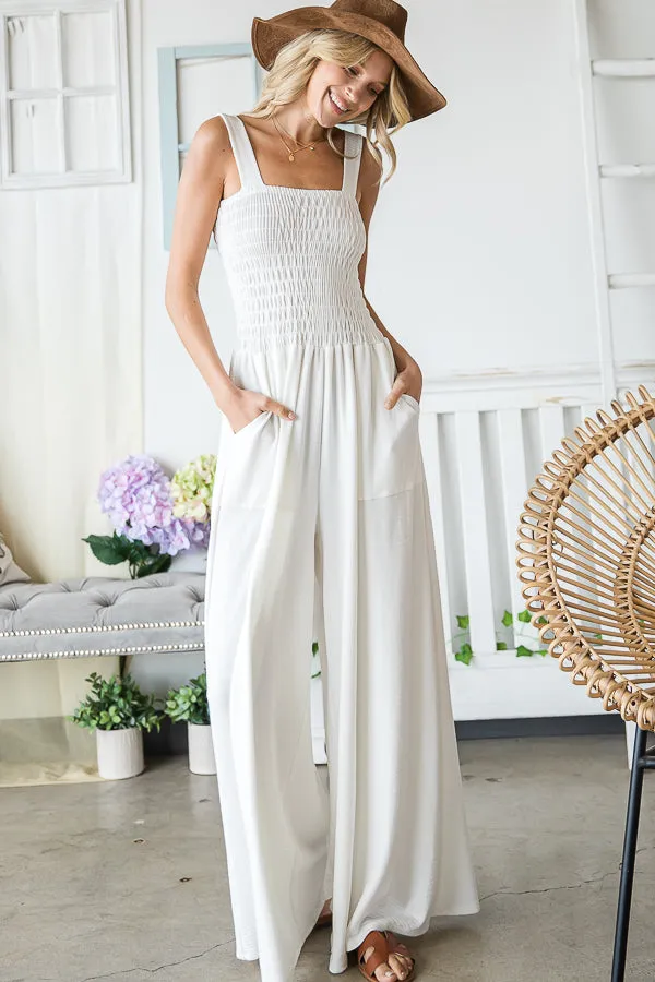 Bucketlist Smocked Bodice Solid Knit Jumpsuit