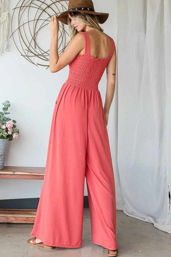 Bucketlist Smocked Bodice Solid Knit Jumpsuit