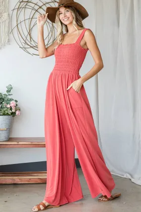 Bucketlist Smocked Bodice Solid Knit Jumpsuit