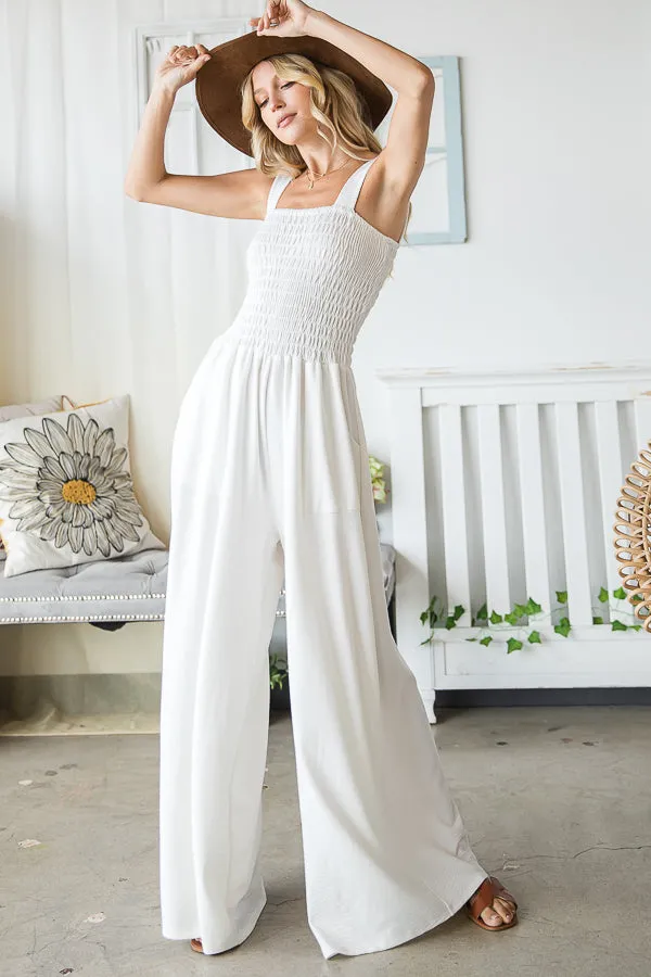 Bucketlist Smocked Bodice Solid Knit Jumpsuit