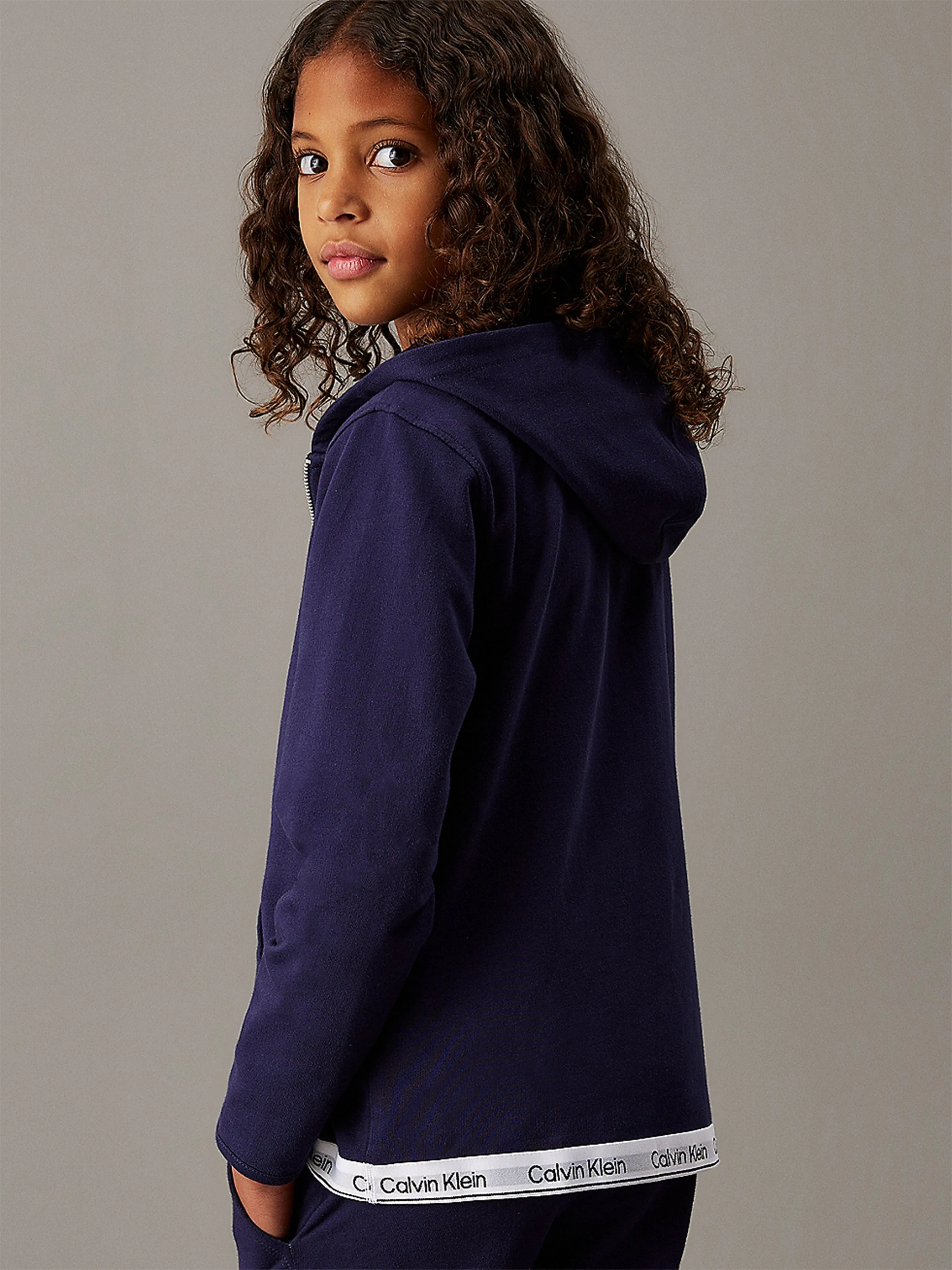 Calvin Klein Kids Logo Zip Up Top in Navy