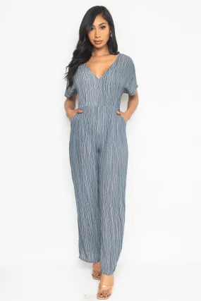 Charcoal Stripe V Neck Jumpsuit