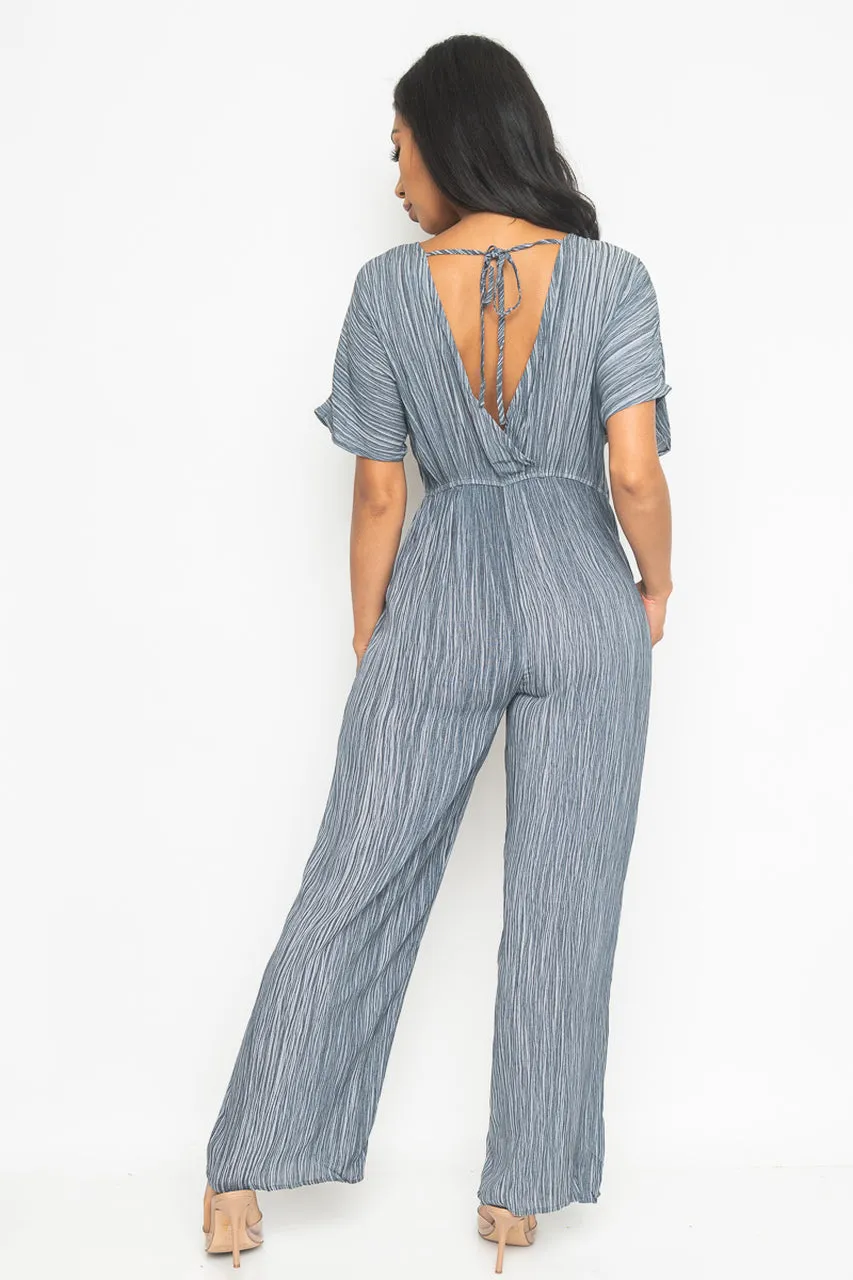 Charcoal Stripe V Neck Jumpsuit